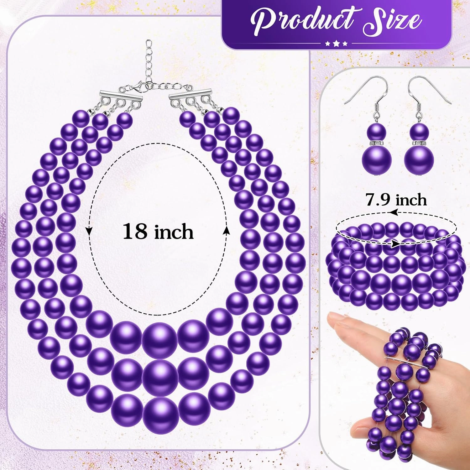 Haysandy 1920s Pearl Necklace for Women Costume Jewelry Set Faux Pearl Necklace Bracelet Earring for Party Wedding Gift