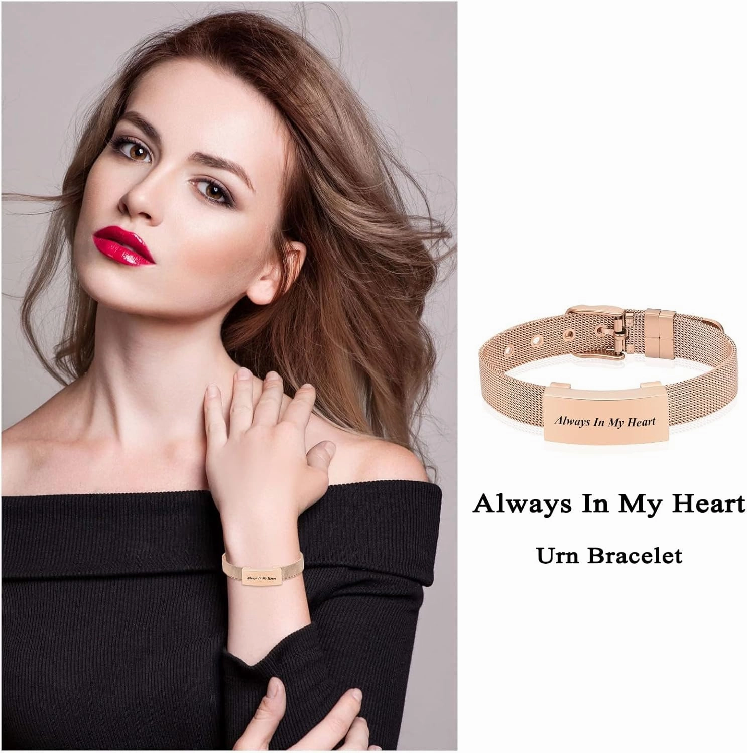 Hearbeingt Cremation Jewelry for Ashes Bracelet for Women Men Stainless Steel Square with Watch Band Cremation Urn Bracelet Memorial Keepsake Bangle Ash Holder