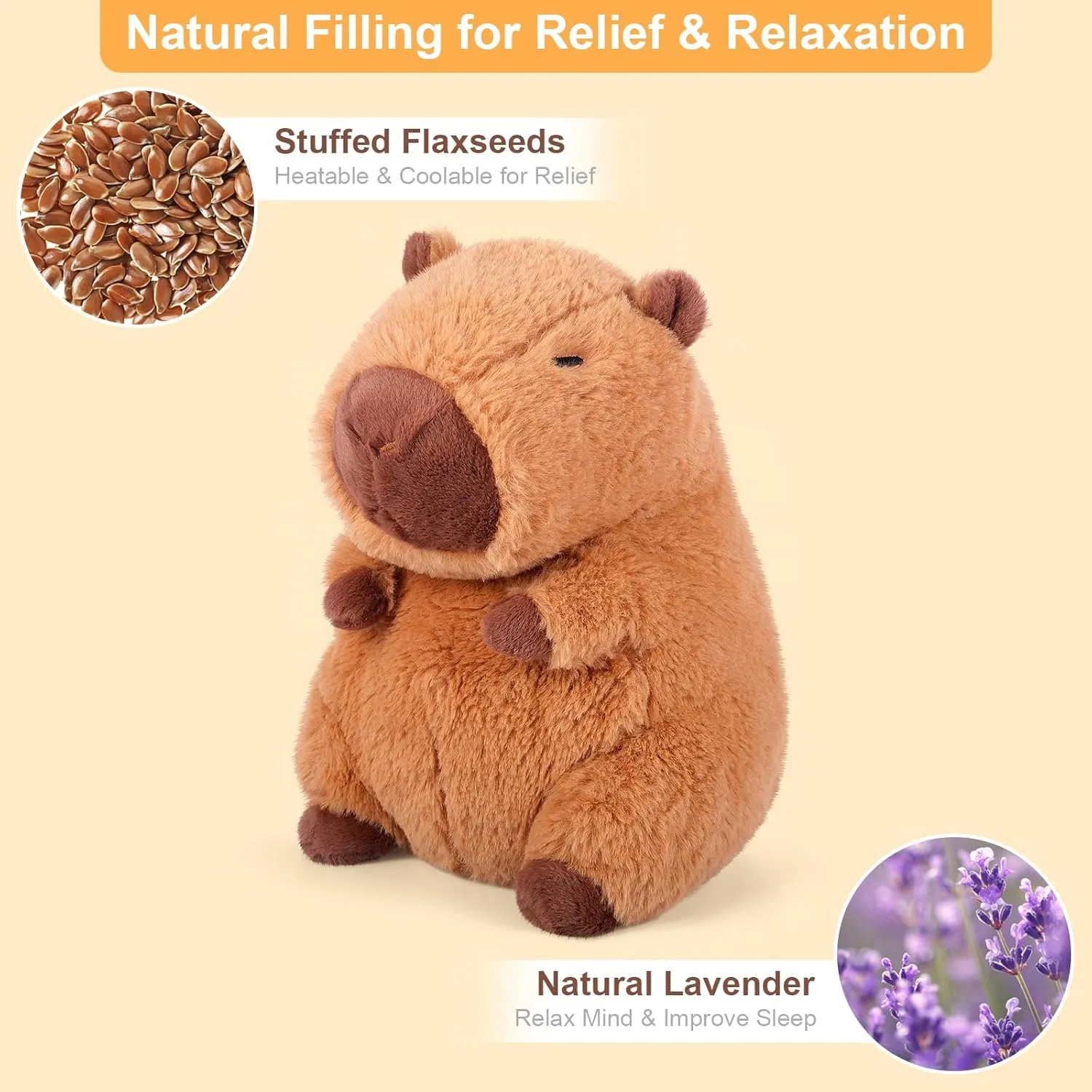 Heatable & Coolable Lying Capybara Stuffed Animal, Microwave Heating Pad for Period Cramps, Stuffed Capybara Plushie Cute Plushies, Stuffed Capybara Plush Capybara Gifts for Girls & Boy