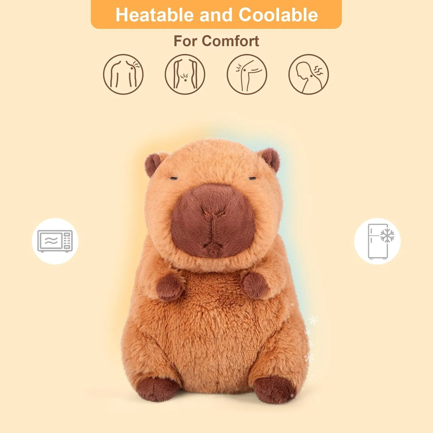Heatable & Coolable Lying Capybara Stuffed Animal, Microwave Heating Pad for Period Cramps, Stuffed Capybara Plushie Cute Plushies, Stuffed Capybara Plush Capybara Gifts for Girls & Boy