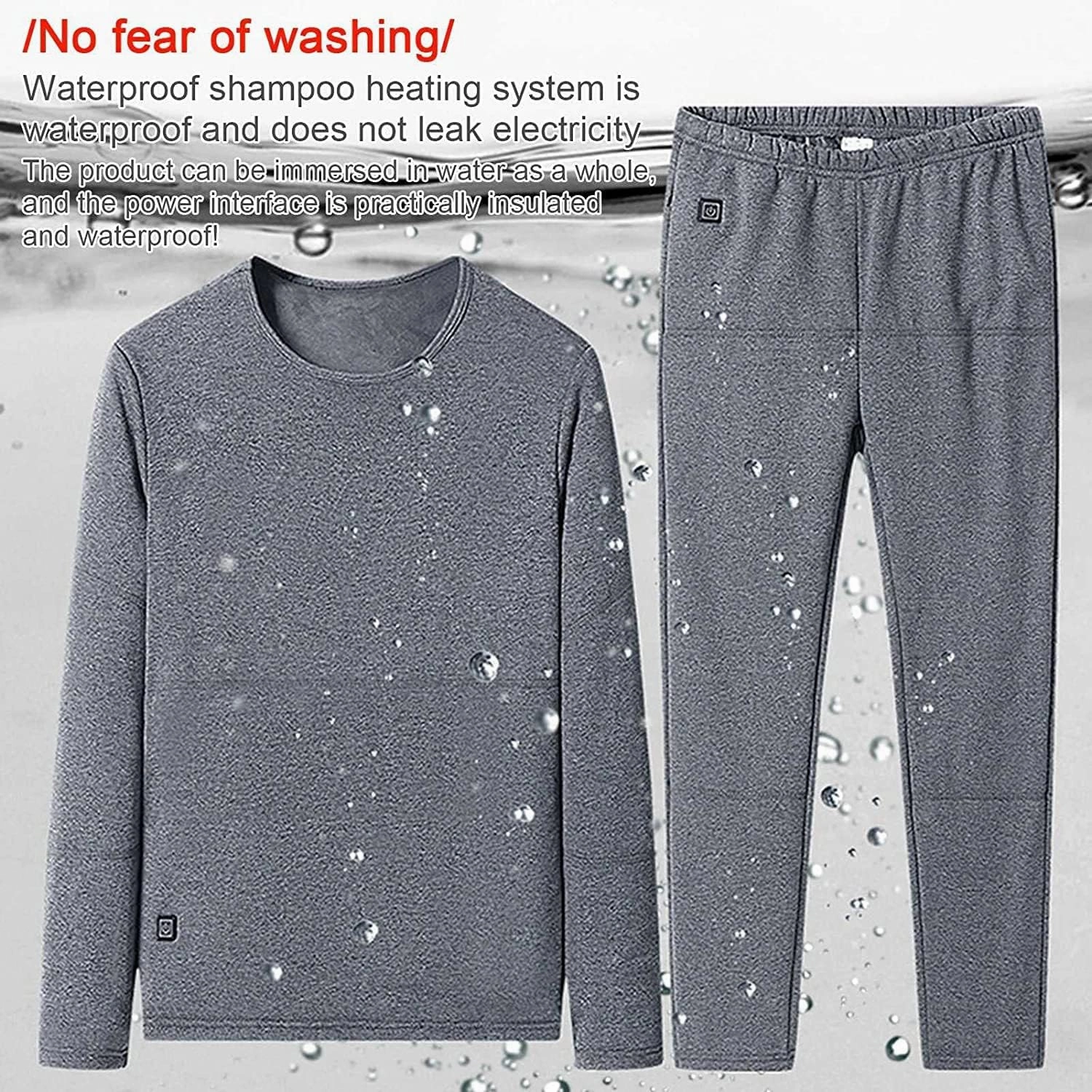 Heated Warm Underwear for Men Women 22 Zone Heating Pad USB Thermal Soft Trousers Top (Batteries Not Included)(Male Gray,M-Medium)