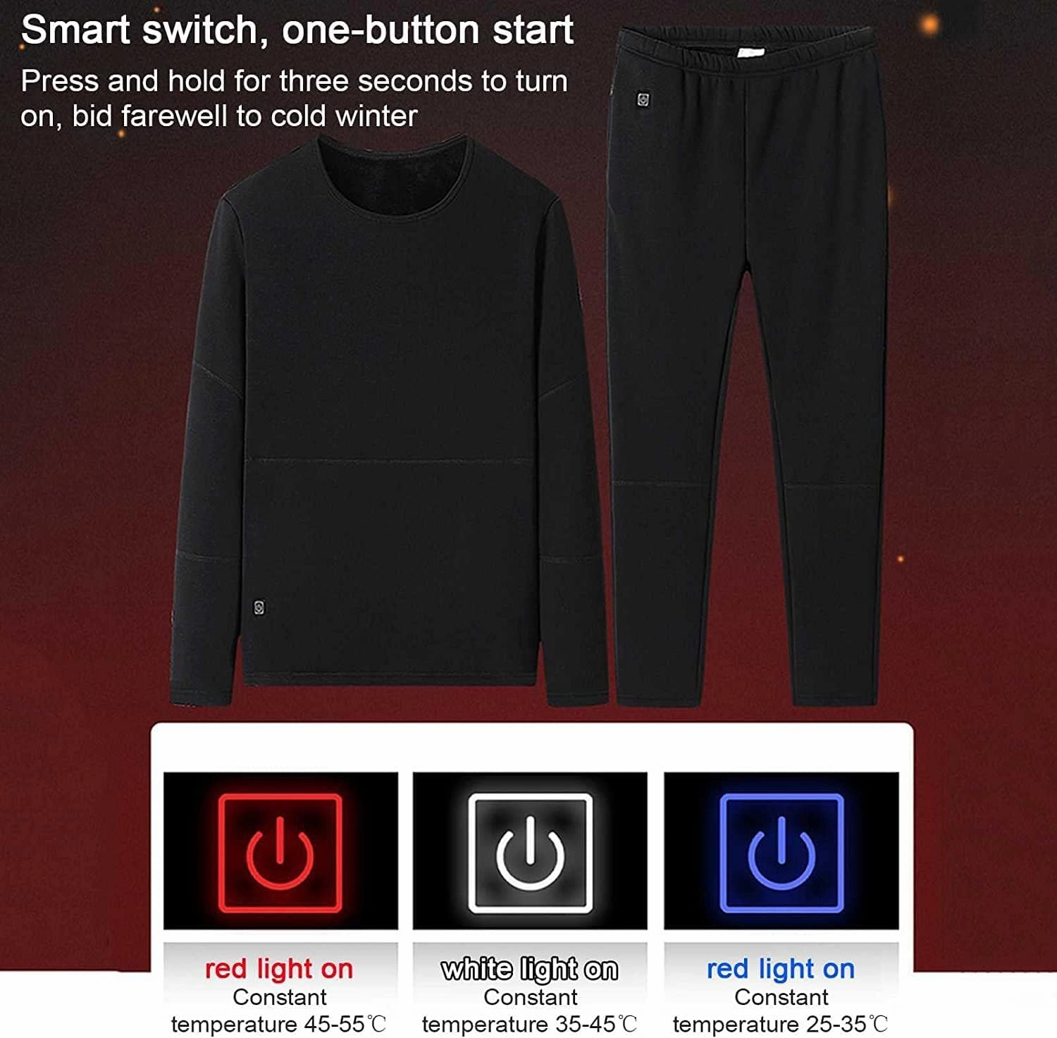 Heated Warm Underwear for Men Women 22 Zone Heating Pad USB Thermal Soft Trousers Top (Batteries Not Included)(Male Gray,M-Medium)
