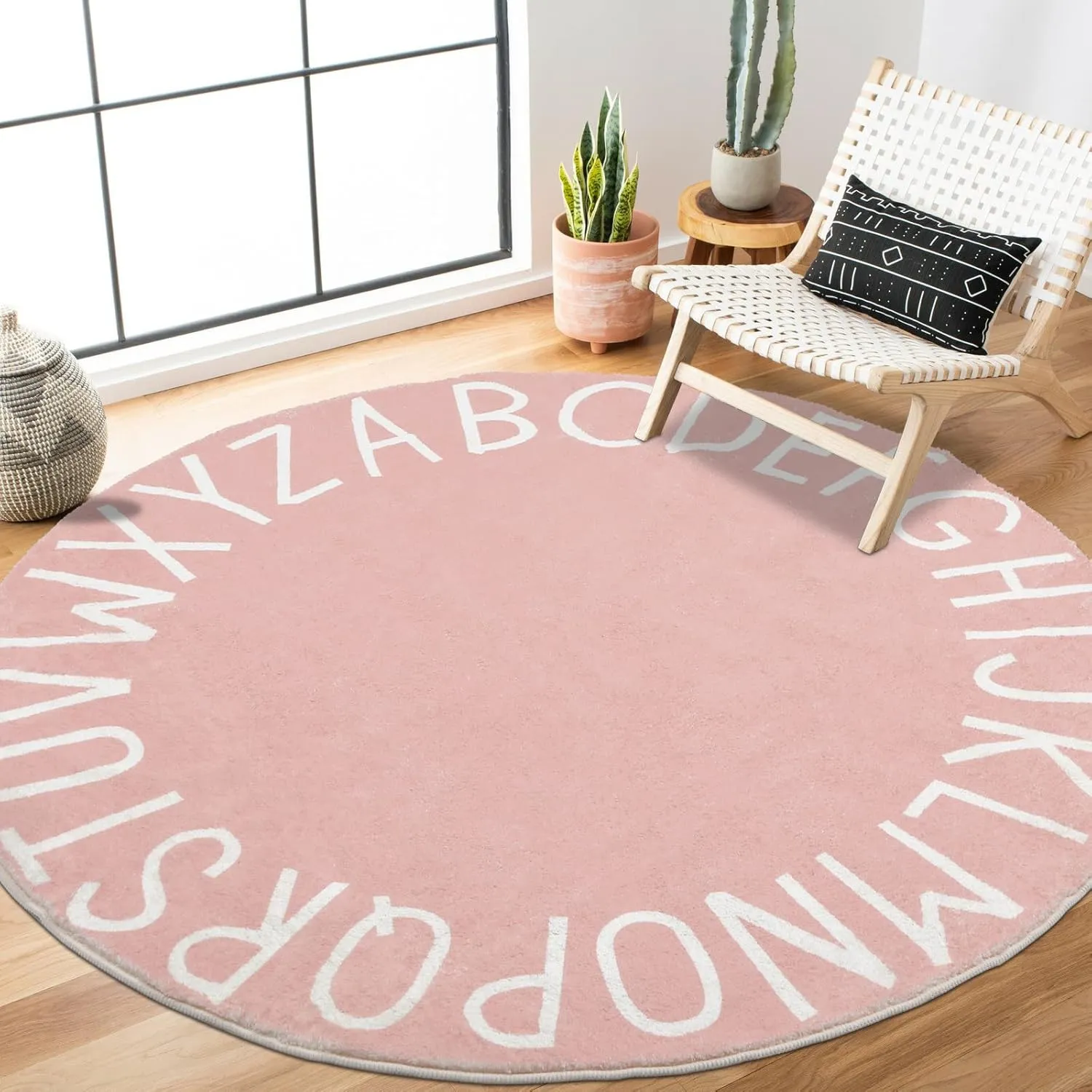 HEBE Kids Play Rug 4ft ABC Alphabet Numbers Shapes Educational Kid Area Rug Washable Baby Crawling Mat Non Slip Kid Play Mat Carpet for Girl Boy Bedroom Playroom