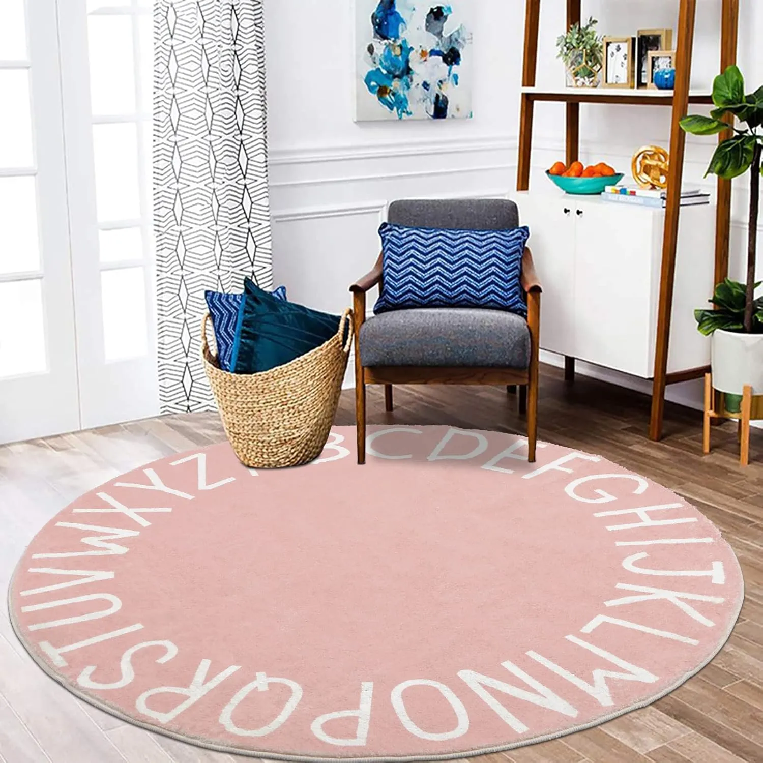 HEBE Kids Play Rug 4ft ABC Alphabet Numbers Shapes Educational Kid Area Rug Washable Baby Crawling Mat Non Slip Kid Play Mat Carpet for Girl Boy Bedroom Playroom