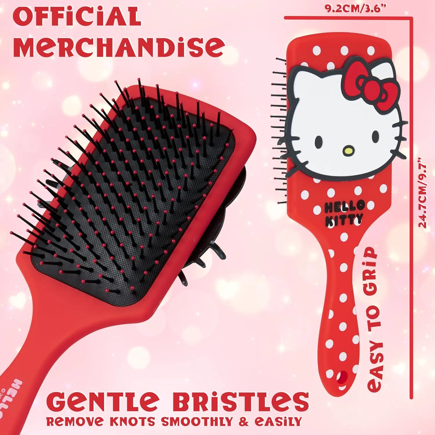 Hello Kitty Detangle Hair Brush for Women, Teenagers, and Girls, Kawaii Hair Accessories - Cute Gifts for Her (Hello Kitty Brush & Accessories)
