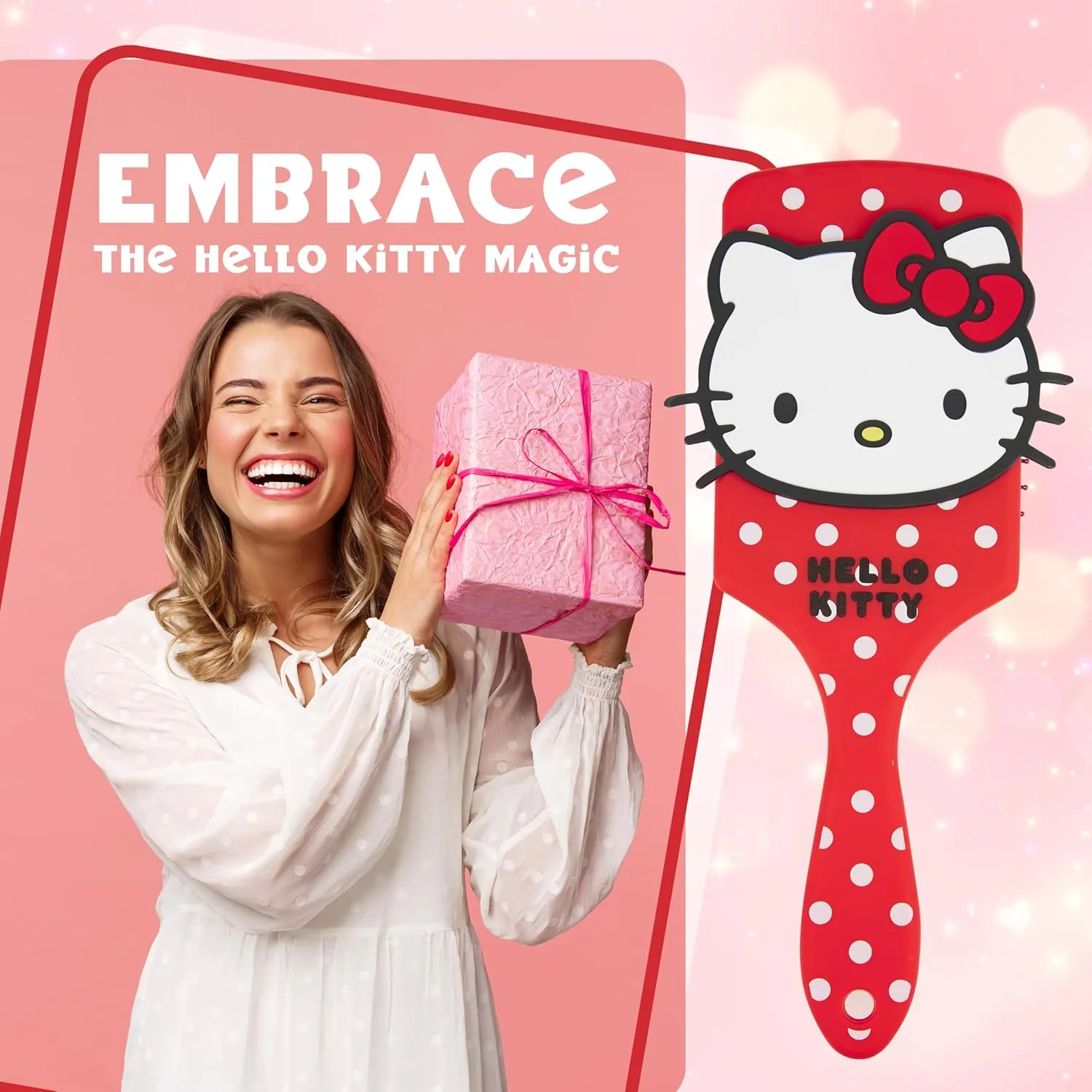 Hello Kitty Detangle Hair Brush for Women, Teenagers, and Girls, Kawaii Hair Accessories - Cute Gifts for Her (Hello Kitty Brush & Accessories)