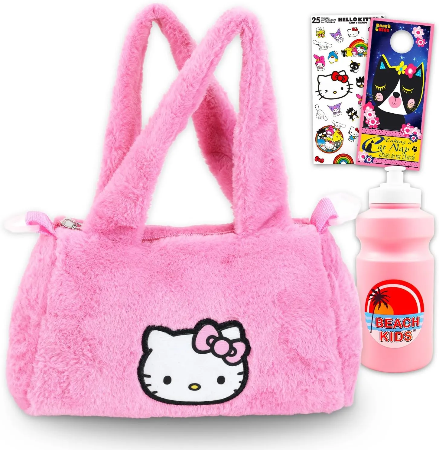 Hello Kitty Duffle Bag Set for Kids - Bundle with Cute Sanrio Luggage Carry On Suitcase Bag, Water Bottle, Stickers, and More | Sanrio Hello Kitty Travel Luggage Set