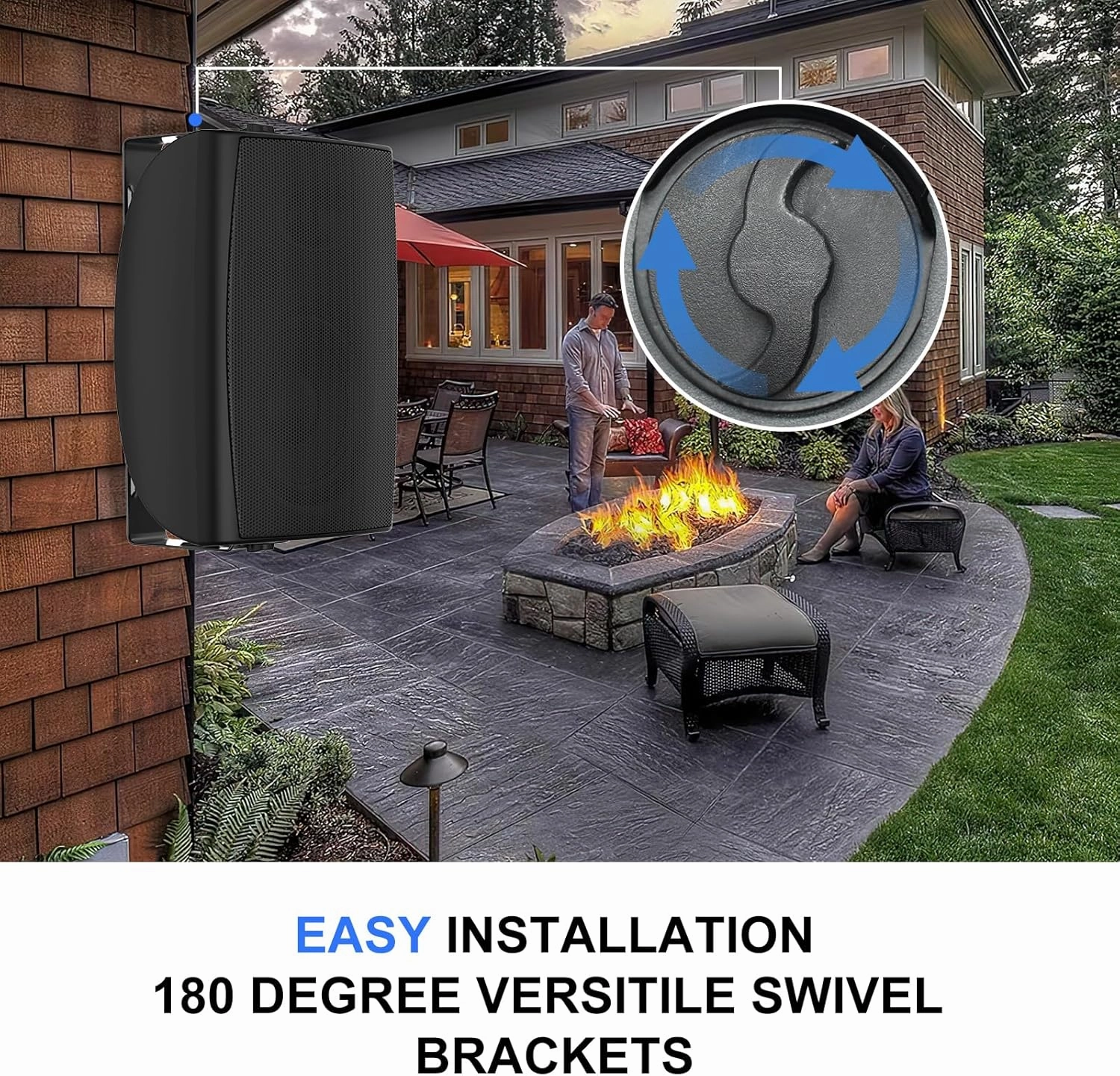 Herdio 4" Passive Outdoor Speakers Waterproof Wired, 200W Wall Mount Speakers with Superior Sound,Dual Swivel Brackets for Patio/Deck/Backyard (Pair, Black)
