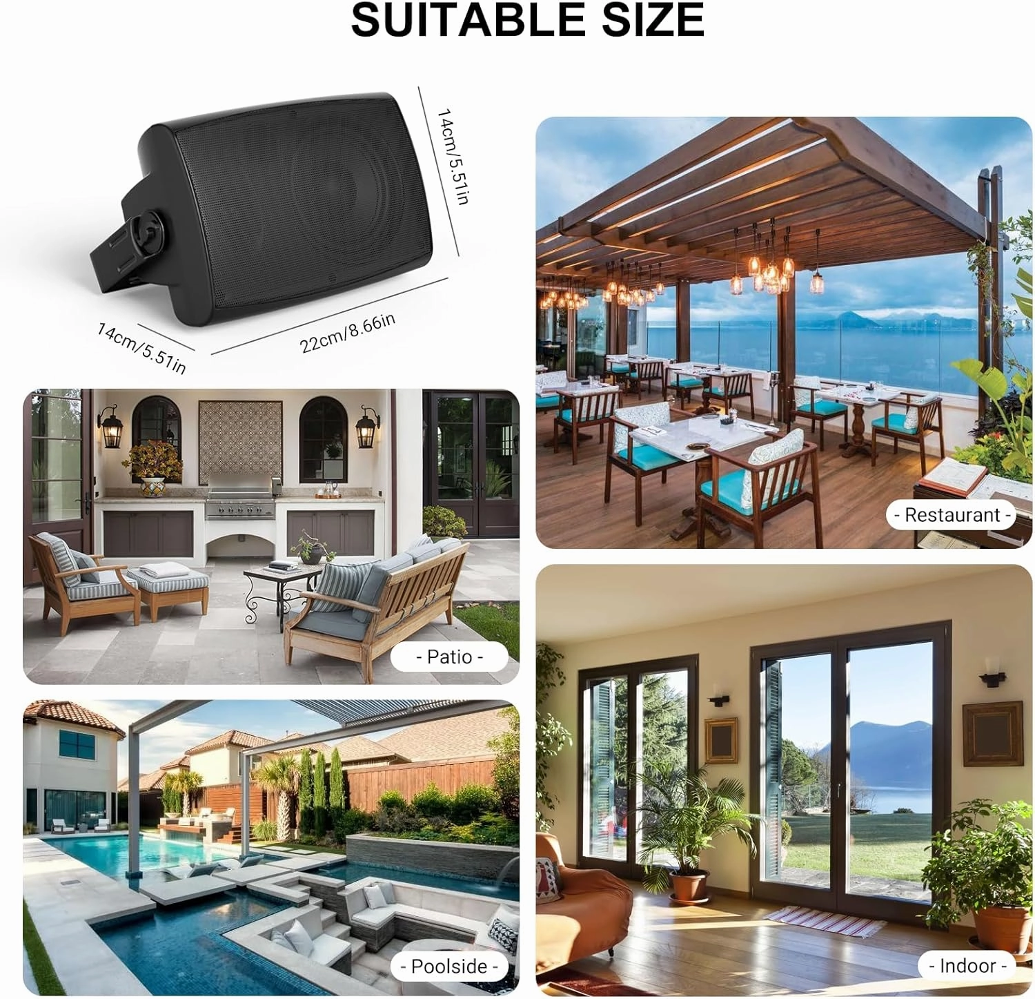 Herdio 4" Passive Outdoor Speakers Waterproof Wired, 200W Wall Mount Speakers with Superior Sound,Dual Swivel Brackets for Patio/Deck/Backyard (Pair, Black)