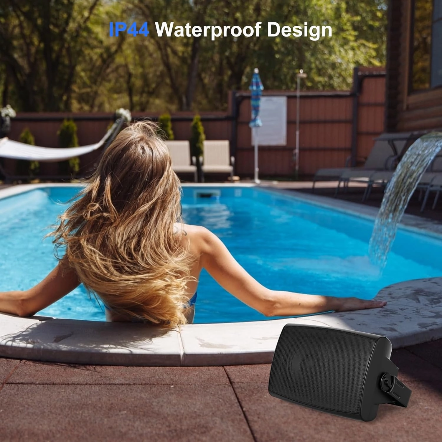 Herdio 4" Passive Outdoor Speakers Waterproof Wired, 200W Wall Mount Speakers with Superior Sound,Dual Swivel Brackets for Patio/Deck/Backyard (Pair, Black)