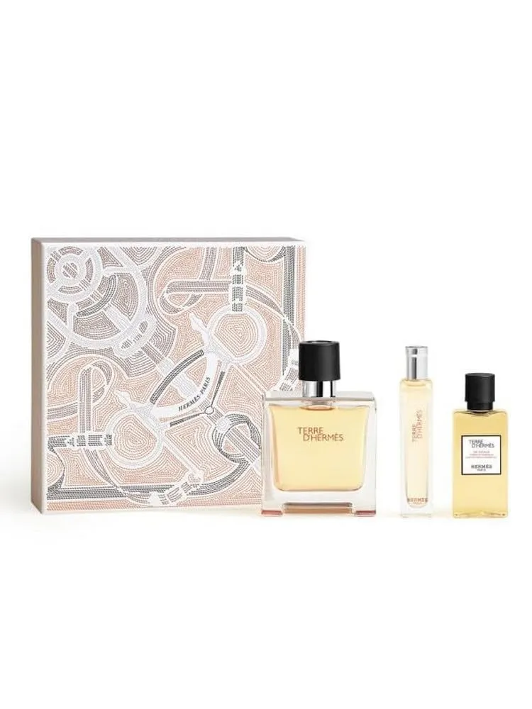 Hermes Terre D'hermes 3-Pieces Set for Men, (2.5 Ounce Pure Perfume   0.5 Ounce Pure Perfume   1.35 Ounce Hair and Body Shower Gel)