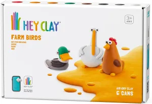 HEY CLAY Farm Birds: Duck, Goose, Hen Set - Air Dry Clay Kit 6 cans with Fun Interactive Instructions App - Gift for Kids Age 3 