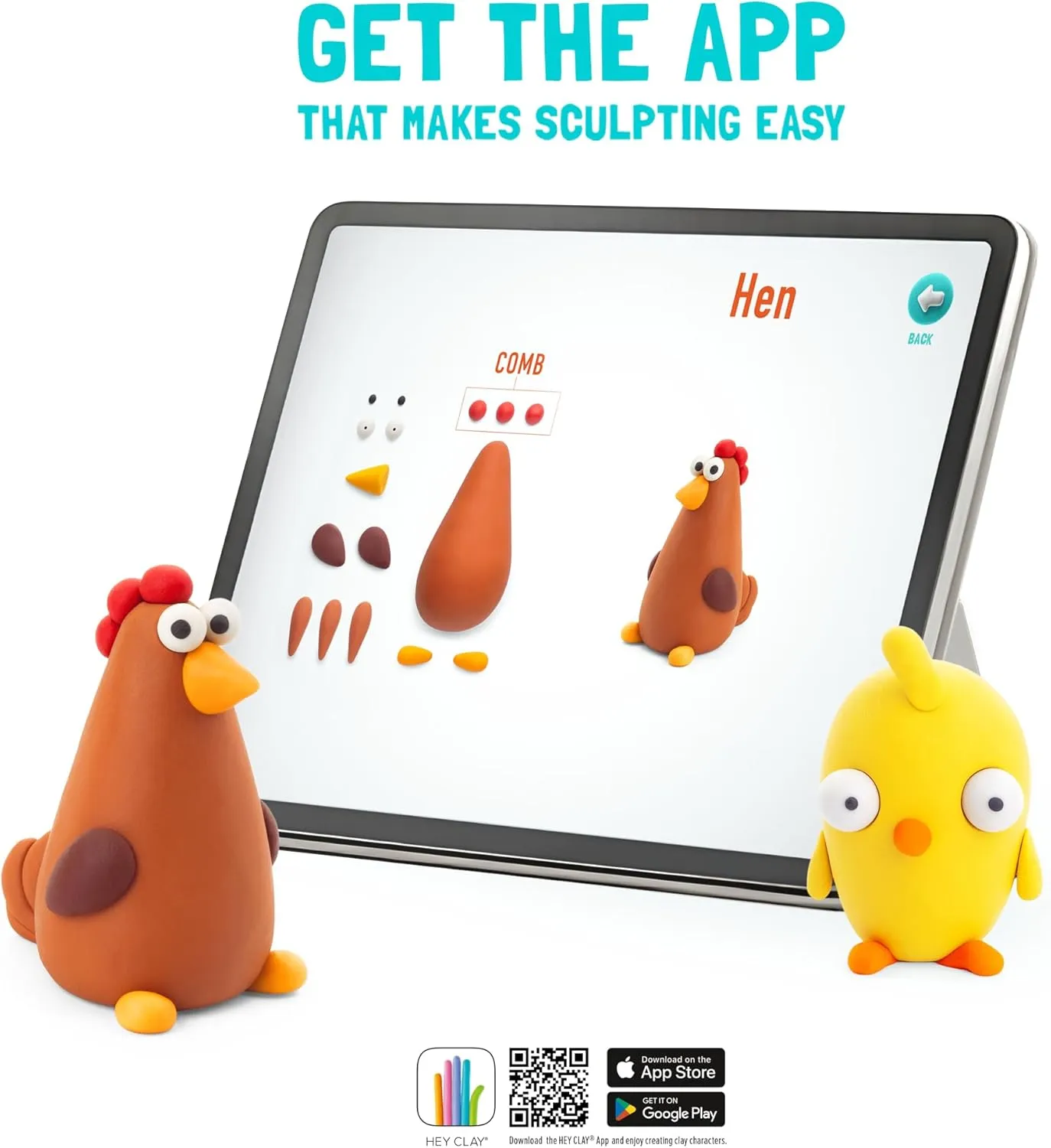HEY CLAY Farm Birds: Duck, Goose, Hen Set - Air Dry Clay Kit 6 cans with Fun Interactive Instructions App - Gift for Kids Age 3 