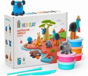 Hey Clay Australian Animals 15 Cans Set - Colourful Modelling Kids Air-Dry Clay Set 15 Cans with Sculpting Tools and Fun Interactive Instructions Children Age 3 