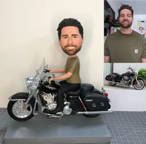 Heybobble Custom Male with Moto Bobbleheads, Stylish bobblehead, Best Gift, Unique Full Body Customization Bobblehead Figures, Handmade Personalized Sculpture Gift, Action Figure Based on Your Photo