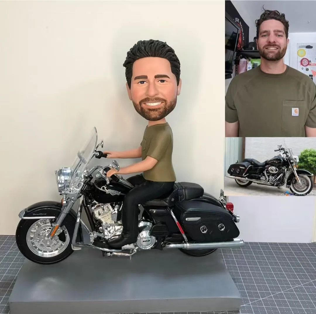 Heybobble Custom Male with Moto Bobbleheads, Stylish bobblehead, Best Gift, Unique Full Body Customization Bobblehead Figures, Handmade Personalized Sculpture Gift, Action Figure Based on Your Photo