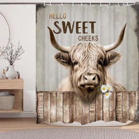 Highland Cattle Cow Bull Shower Curtains,Farmhouse Animal Rustic Country Shower Curtain for Bathroom,Western West Fabric Shower Curtain Set with Hooks Bath Decoration 72X72inches
