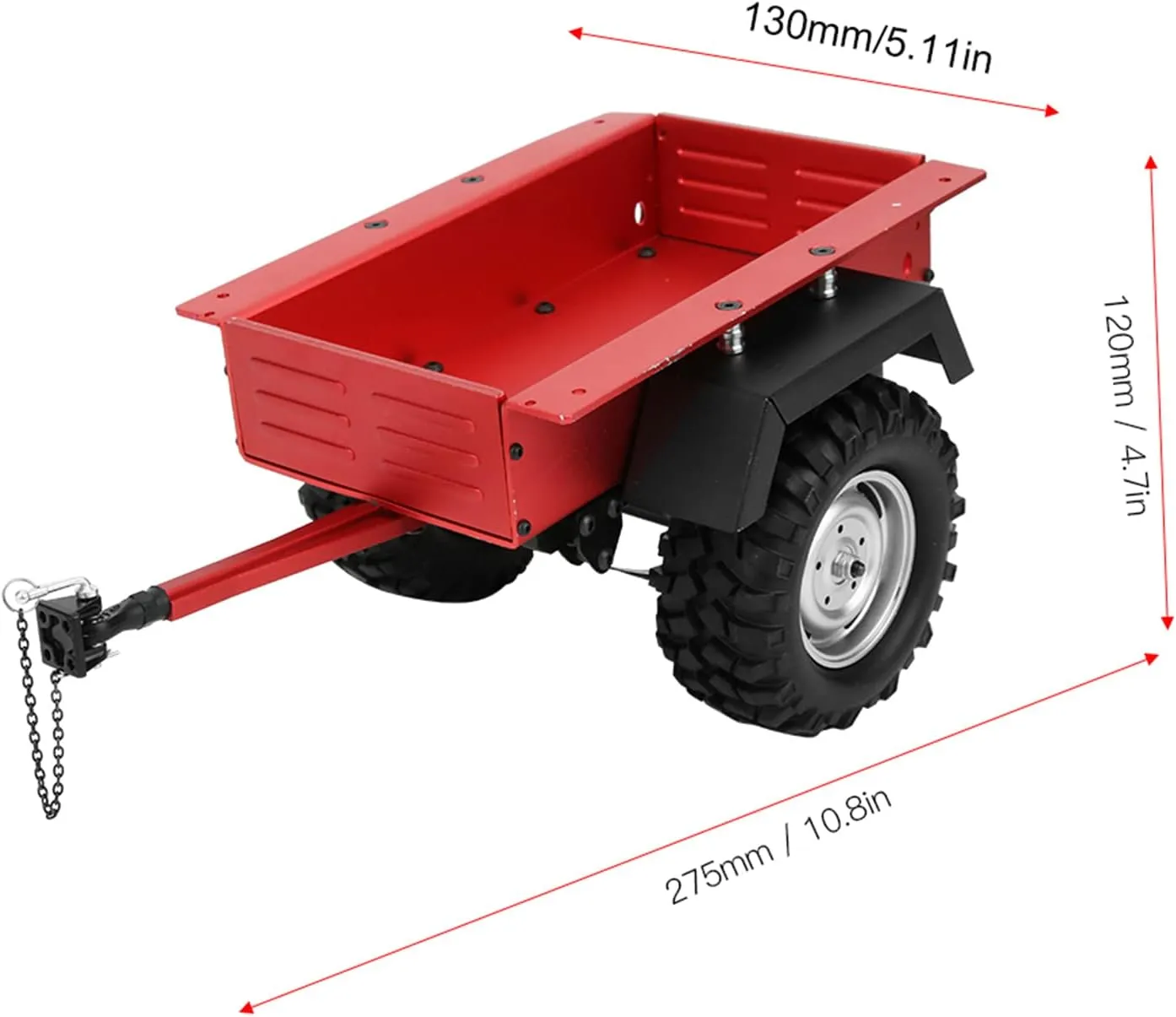 Highly Simulation Aluminum Alloy RC Trailer Car Toy Model, Rubber Tires, for 90046 6 1/10 RC Car (Red)