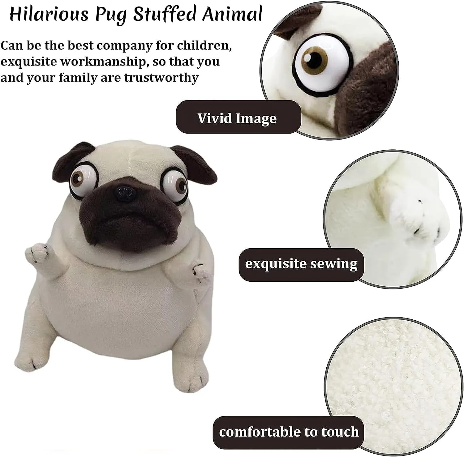 Hilarious Pug Stuffed Animal - 6" Funny Ugly Cute Pug Dog Plush Toy, Weirdo Stuffed Animal Pug Plushies for Kids Boys Adults Valentines Birthdays Gift…