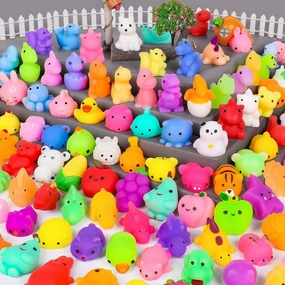 HINZER 130PCS Mochi Squishy Toys Party Favors Kids Kawaii Mini Squishies Animals Bulk Classroom Prizes Stress Relief Toy Christmas Stocking Stuffers Easter Egg Fillers Birthday Gifts Girls Boys Random