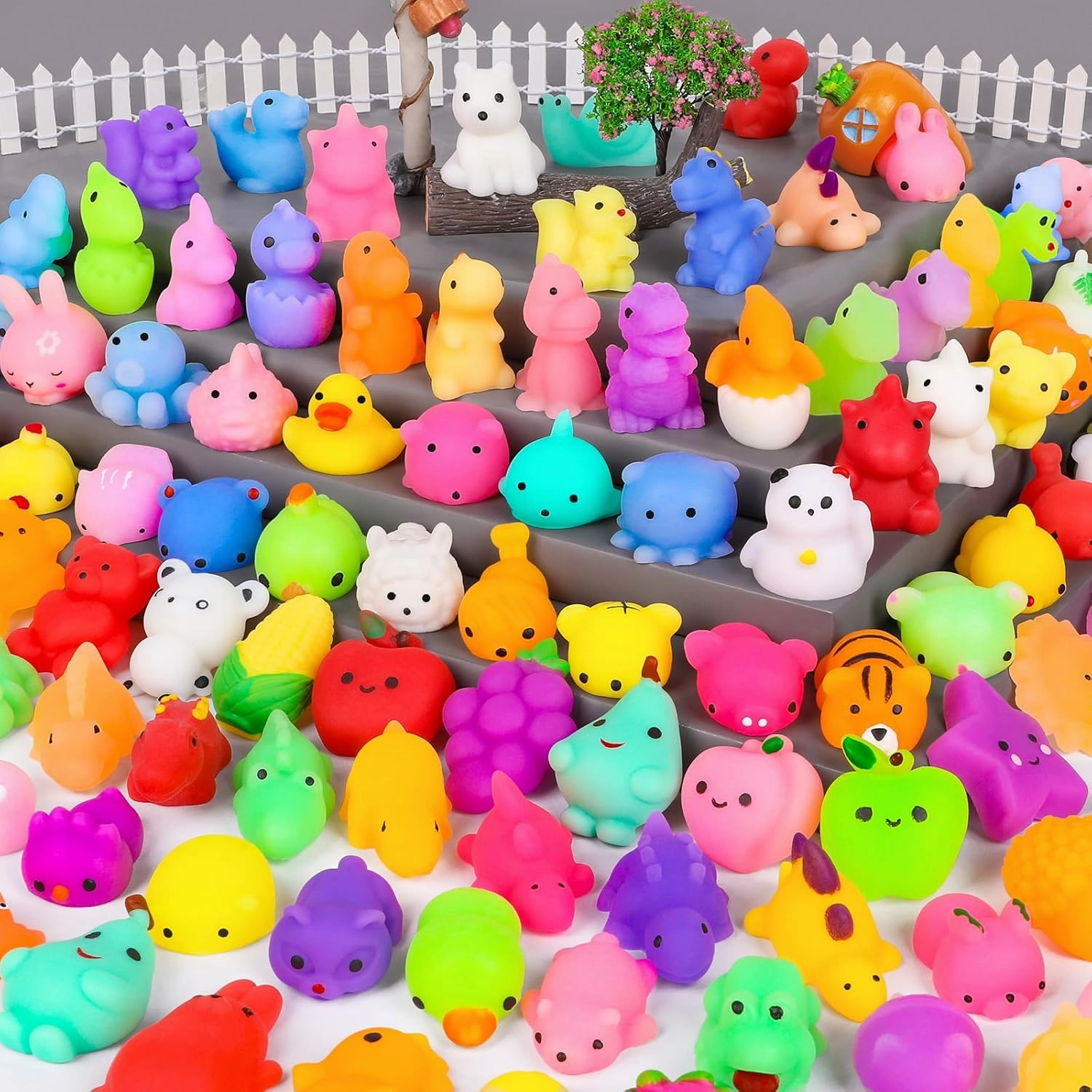 HINZER 130PCS Mochi Squishy Toys Party Favors Kids Kawaii Mini Squishies Animals Bulk Classroom Prizes Stress Relief Toy Christmas Stocking Stuffers Easter Egg Fillers Birthday Gifts Girls Boys Random