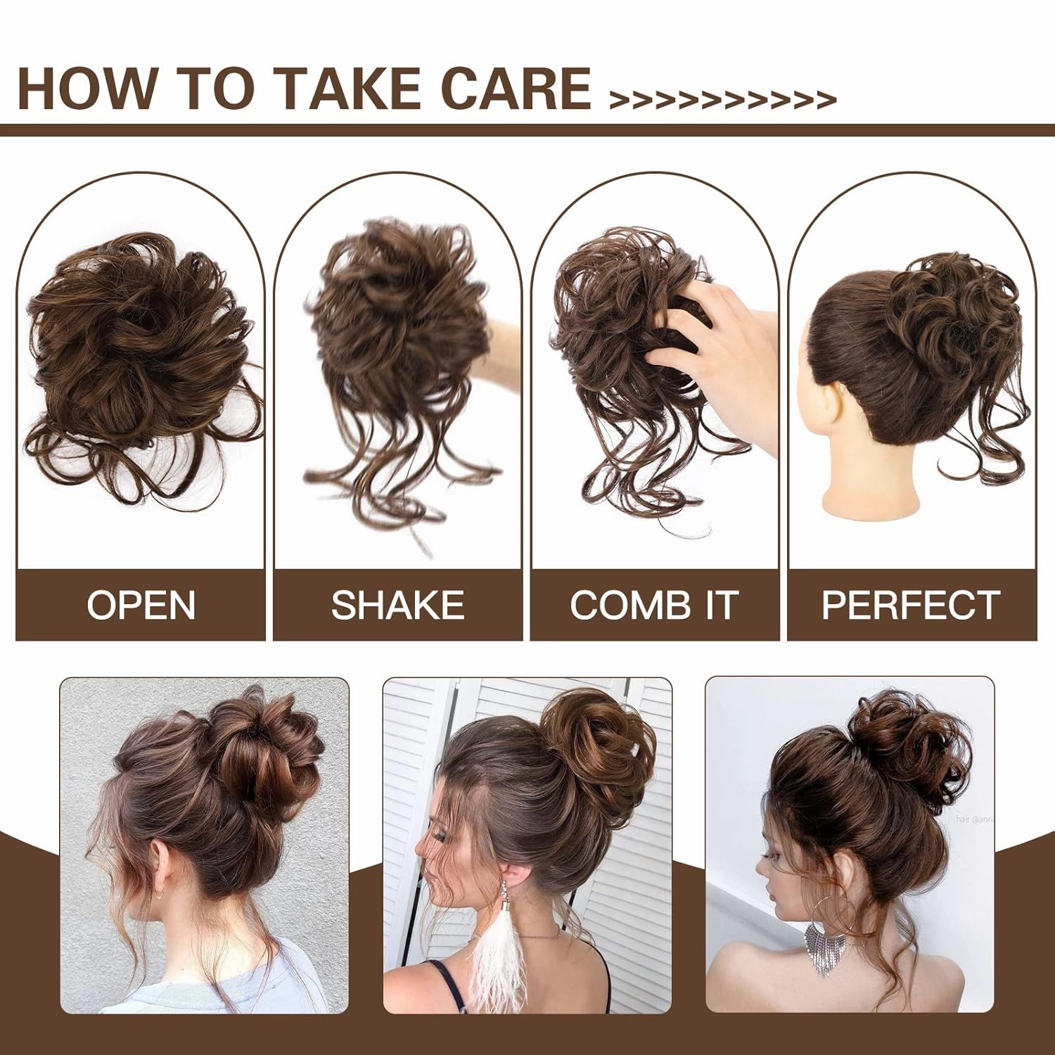 HMD 5 Pieces Messy Hair Bun Hairpiece Tousled Updo for Women Hair Extension Ponytail Scrunchies with Elastic Rubber Band Long Updo Messy Hairpiece Hair Accessories Set for Women（8L）