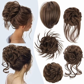HMD 5 Pieces Messy Hair Bun Hairpiece Tousled Updo for Women Hair Extension Ponytail Scrunchies with Elastic Rubber Band Long Updo Messy Hairpiece Hair Accessories Set for Women（8L）