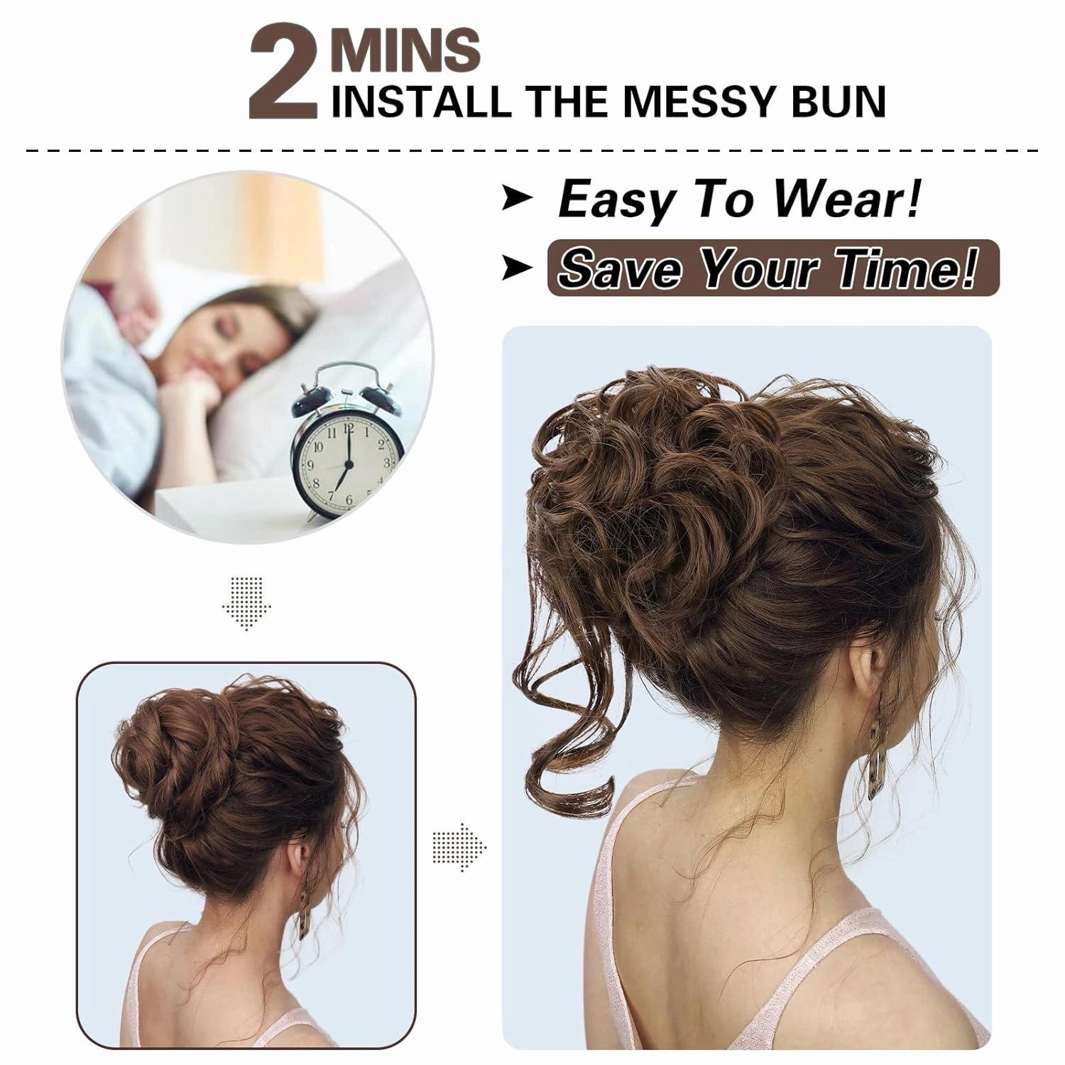 HMD 5 Pieces Messy Hair Bun Hairpiece Tousled Updo for Women Hair Extension Ponytail Scrunchies with Elastic Rubber Band Long Updo Messy Hairpiece Hair Accessories Set for Women（8L）