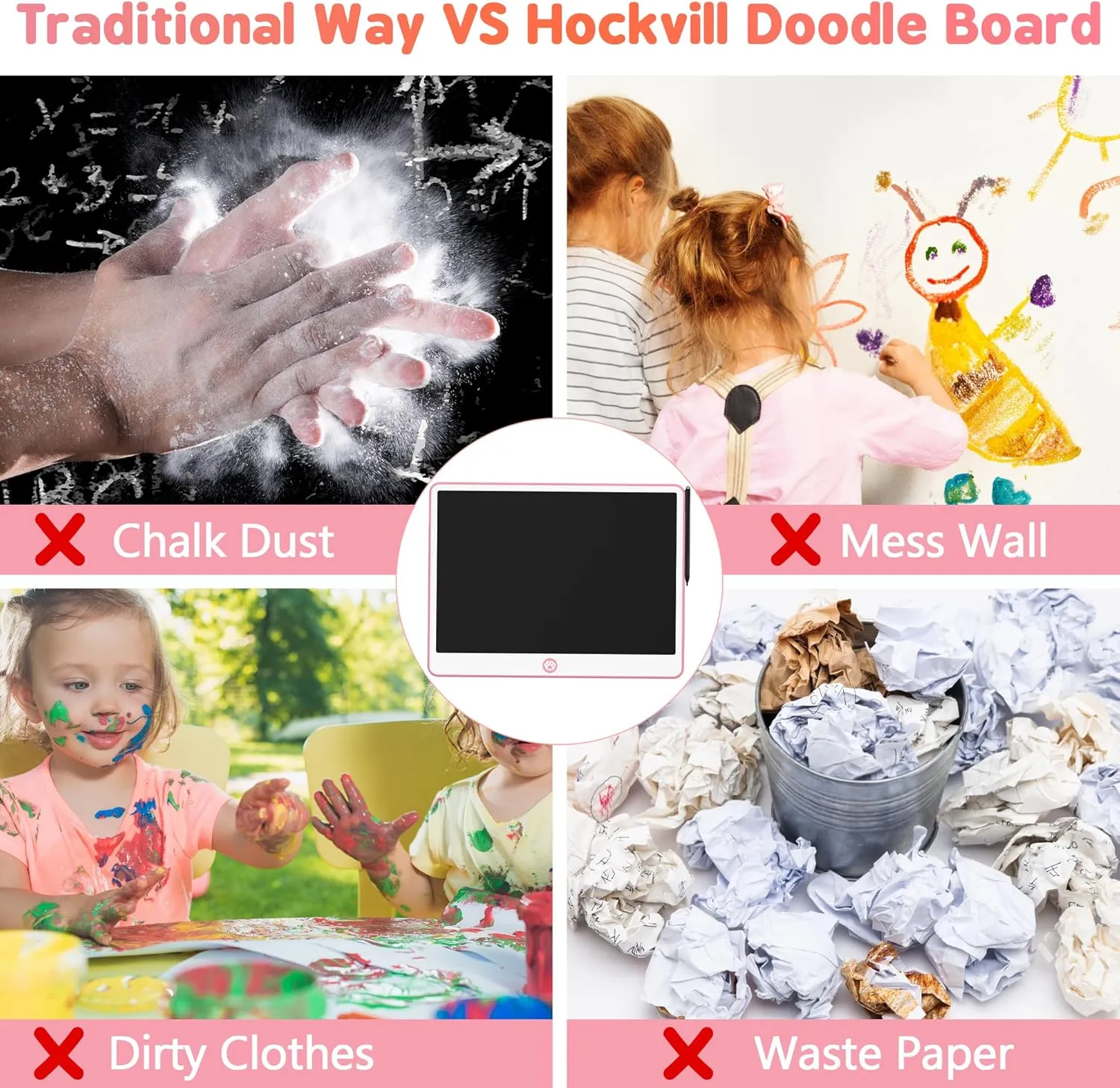 Hockvill LCD Writing Tablet for Kids 16 Inch, Toys for Girls Boys Drawing Pad for 3 4 5 6 7 Year Old Kids Toys, Easter Basket Stuffer for Kids, Toddler Doodle Board Travel Essentials - Pink