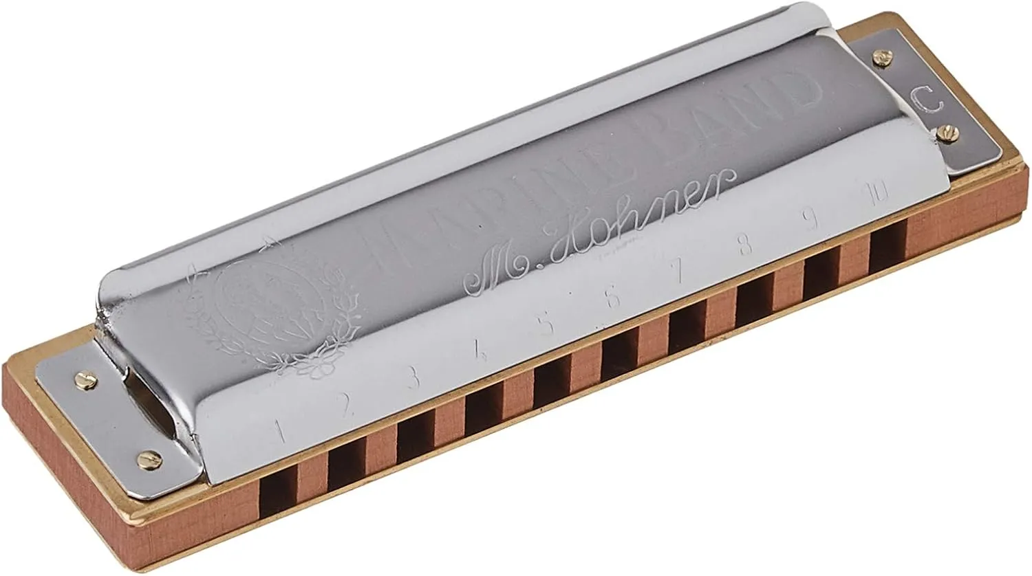 Hohner 1896BX Marine Band Tuned to Key of C Harmonica with 0.9mm Brass Reedplates, Single Laquered Pearwood Comb, and Arched Stainless Steel Covers