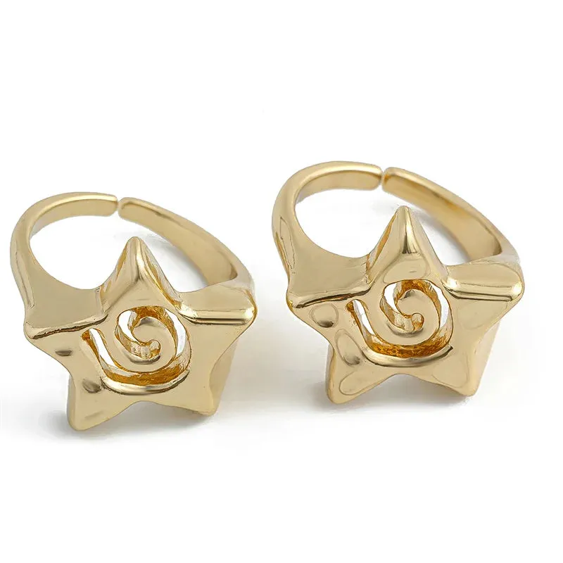 Hollow Stars Ring Sets Trendy Adjustable Opening Rings for Women Couple Gifts Punk Fashion Engagement Hip Hop Party Jewelry