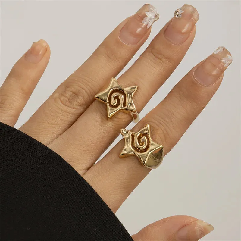 Hollow Stars Ring Sets Trendy Adjustable Opening Rings for Women Couple Gifts Punk Fashion Engagement Hip Hop Party Jewelry