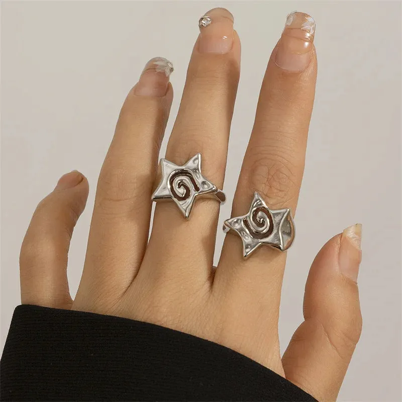 Hollow Stars Ring Sets Trendy Adjustable Opening Rings for Women Couple Gifts Punk Fashion Engagement Hip Hop Party Jewelry