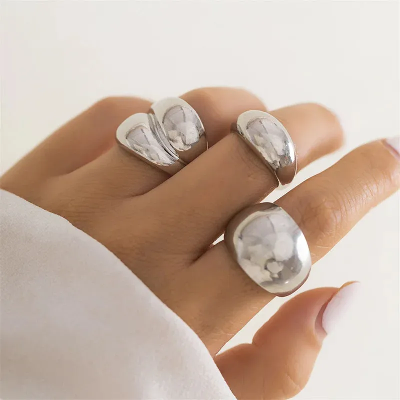 Hollow Stars Ring Sets Trendy Adjustable Opening Rings for Women Couple Gifts Punk Fashion Engagement Hip Hop Party Jewelry
