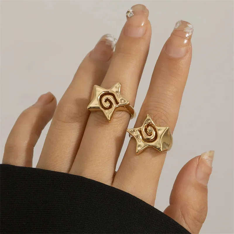 Hollow Stars Ring Sets Trendy Adjustable Opening Rings for Women Couple Gifts Punk Fashion Engagement Hip Hop Party Jewelry
