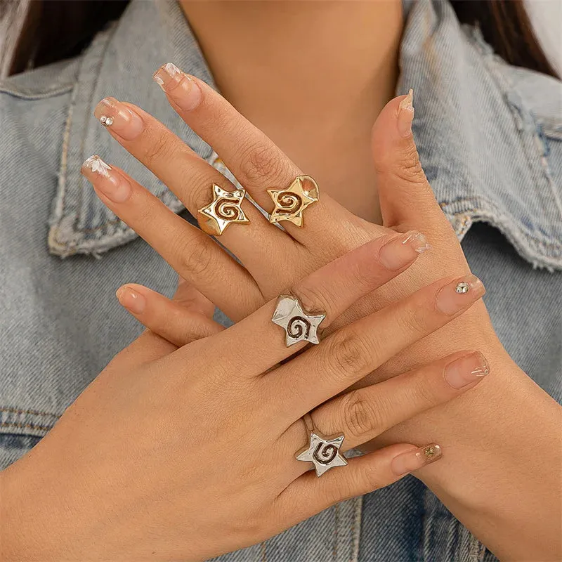 Hollow Stars Ring Sets Trendy Adjustable Opening Rings for Women Couple Gifts Punk Fashion Engagement Hip Hop Party Jewelry