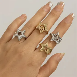 Hollow Stars Ring Sets Trendy Adjustable Opening Rings for Women Couple Gifts Punk Fashion Engagement Hip Hop Party Jewelry