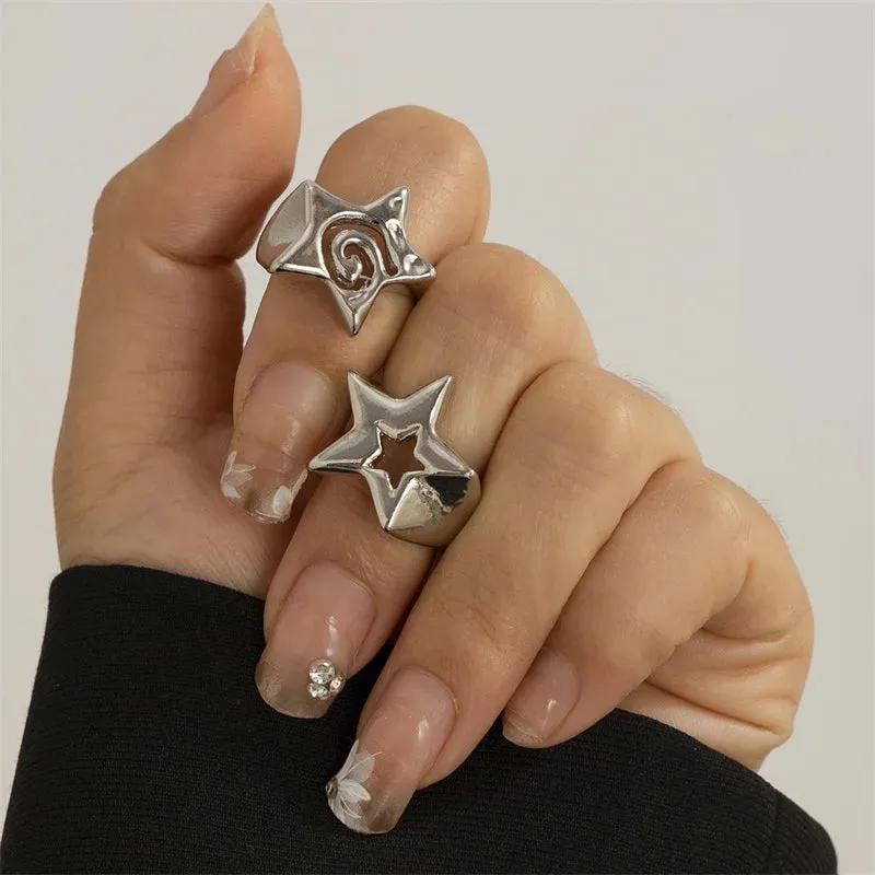 Hollow Stars Ring Sets Trendy Adjustable Opening Rings for Women Couple Gifts Punk Fashion Engagement Hip Hop Party Jewelry