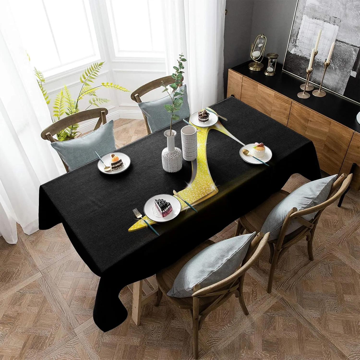 Home Decorative Tablecloth Durable Cotton Linen Table Cover Shiny Golden High Heels Rectangular Table Linens for Dining Kitchen Party (54x78 Inch)