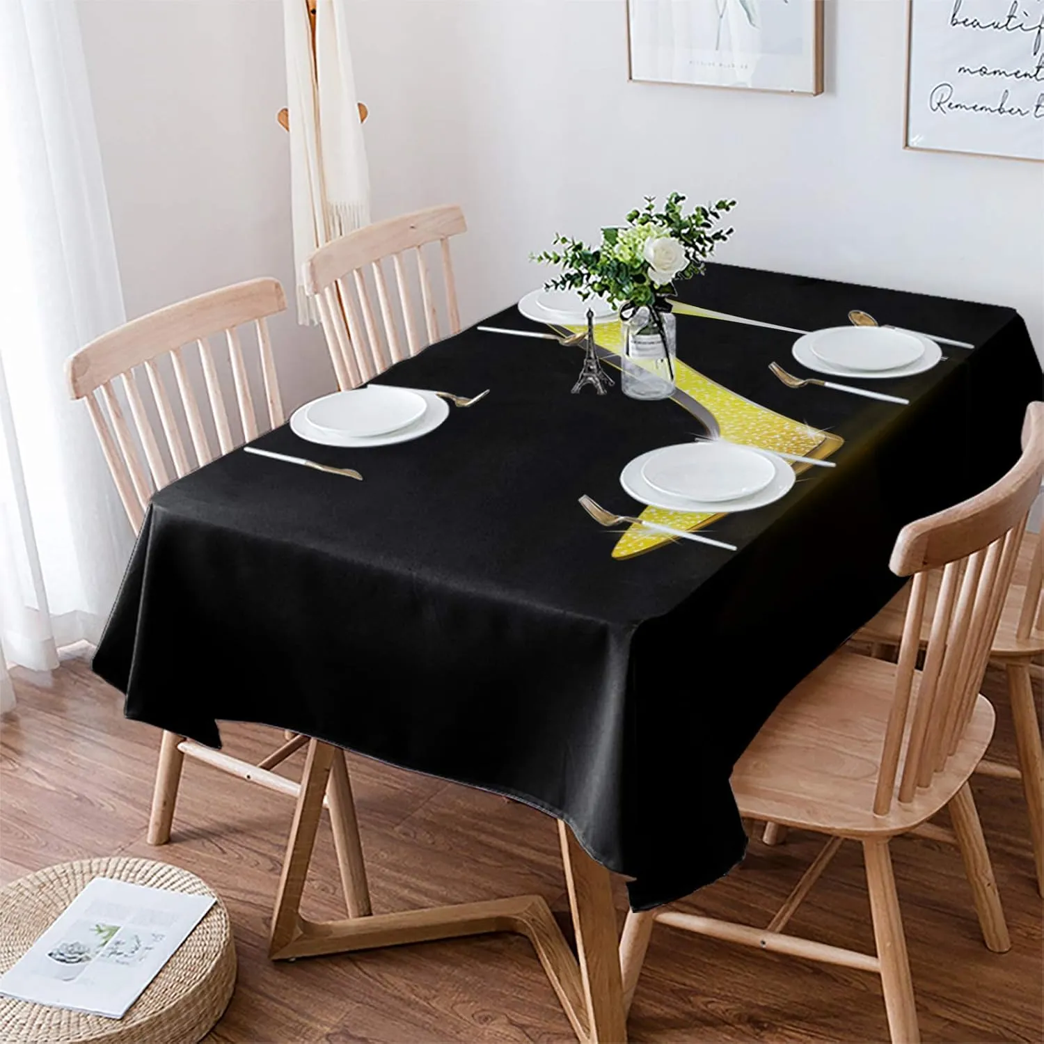 Home Decorative Tablecloth Durable Cotton Linen Table Cover Shiny Golden High Heels Rectangular Table Linens for Dining Kitchen Party (54x78 Inch)