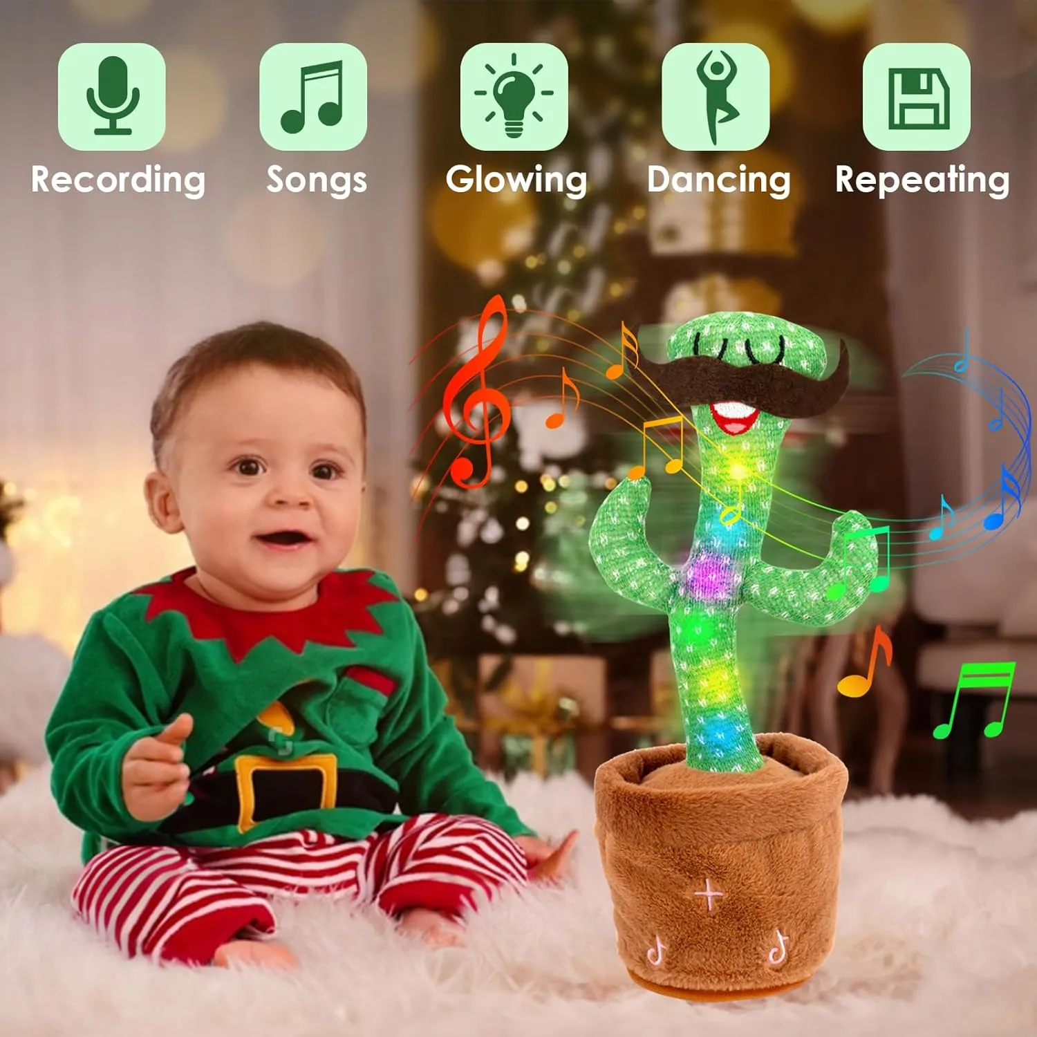 Homily Dancing Talking Cactus Toys for Baby Toys, Singing Mimicking Recording Repeating What You Say of Boys Girls -Volume Control