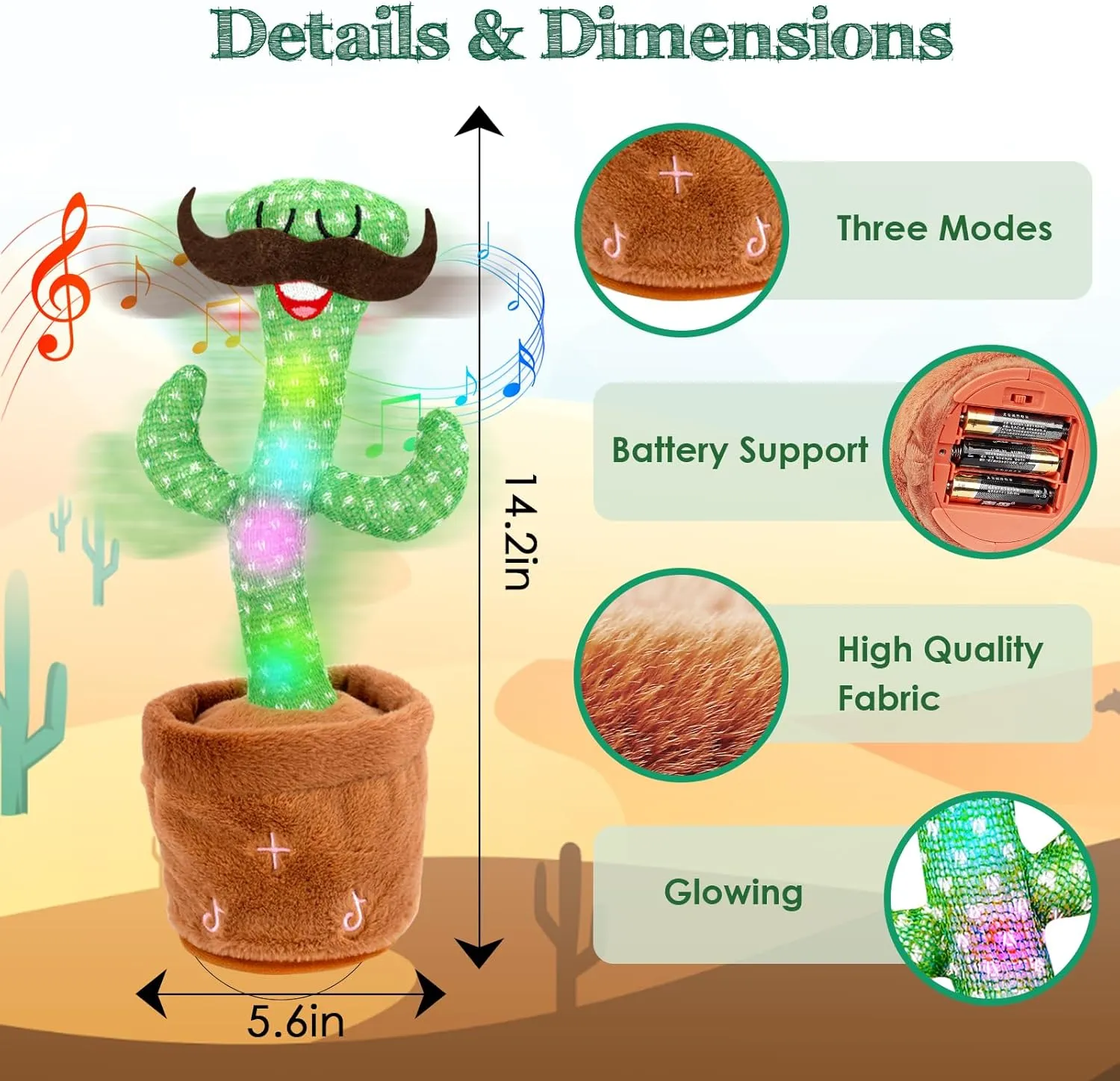 Homily Dancing Talking Cactus Toys for Baby Toys, Singing Mimicking Recording Repeating What You Say of Boys Girls -Volume Control