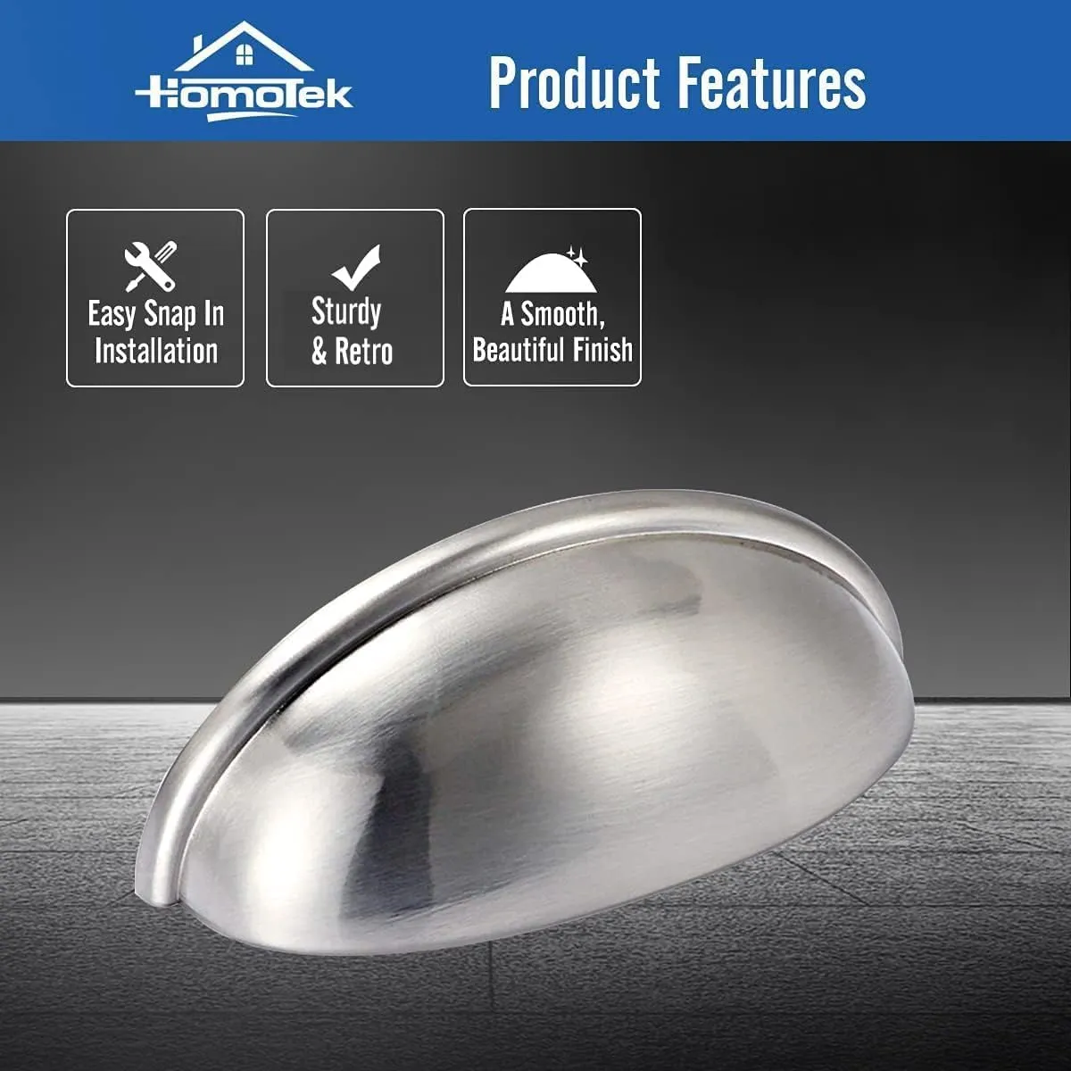 HOMOTEK 15 Pack Drawer Bin Cup Pulls Dresser Pulls for Cabinets Shiny Bright Brushed Satin Nickel - 3 Inch Hole Centers Furniture Handles,Kitchen Cabinet Hardware