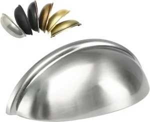 HOMOTEK 15 Pack Drawer Bin Cup Pulls Dresser Pulls for Cabinets Shiny Bright Brushed Satin Nickel - 3 Inch Hole Centers Furniture Handles,Kitchen Cabinet Hardware