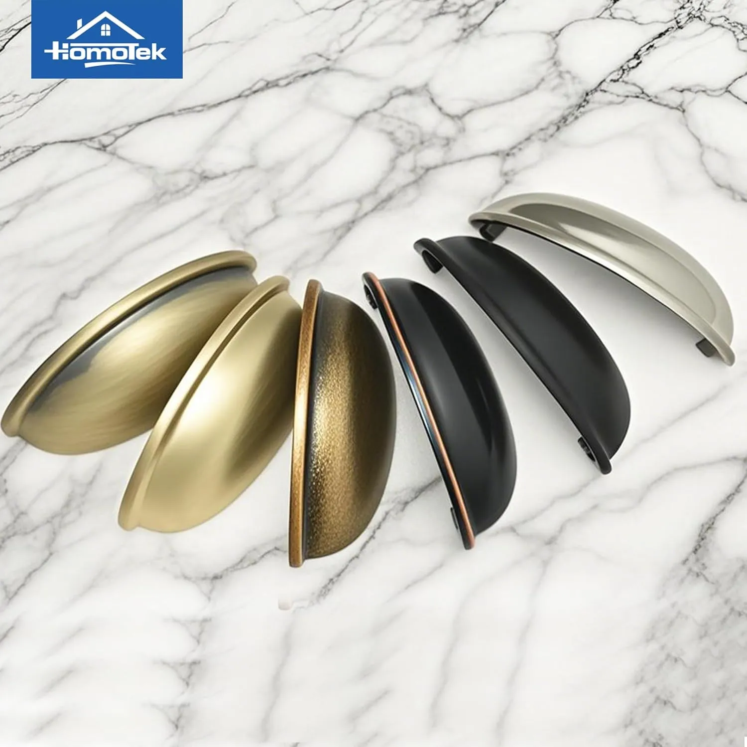 HOMOTEK 15 Pack Drawer Bin Cup Pulls Dresser Pulls for Cabinets Shiny Bright Brushed Satin Nickel - 3 Inch Hole Centers Furniture Handles,Kitchen Cabinet Hardware