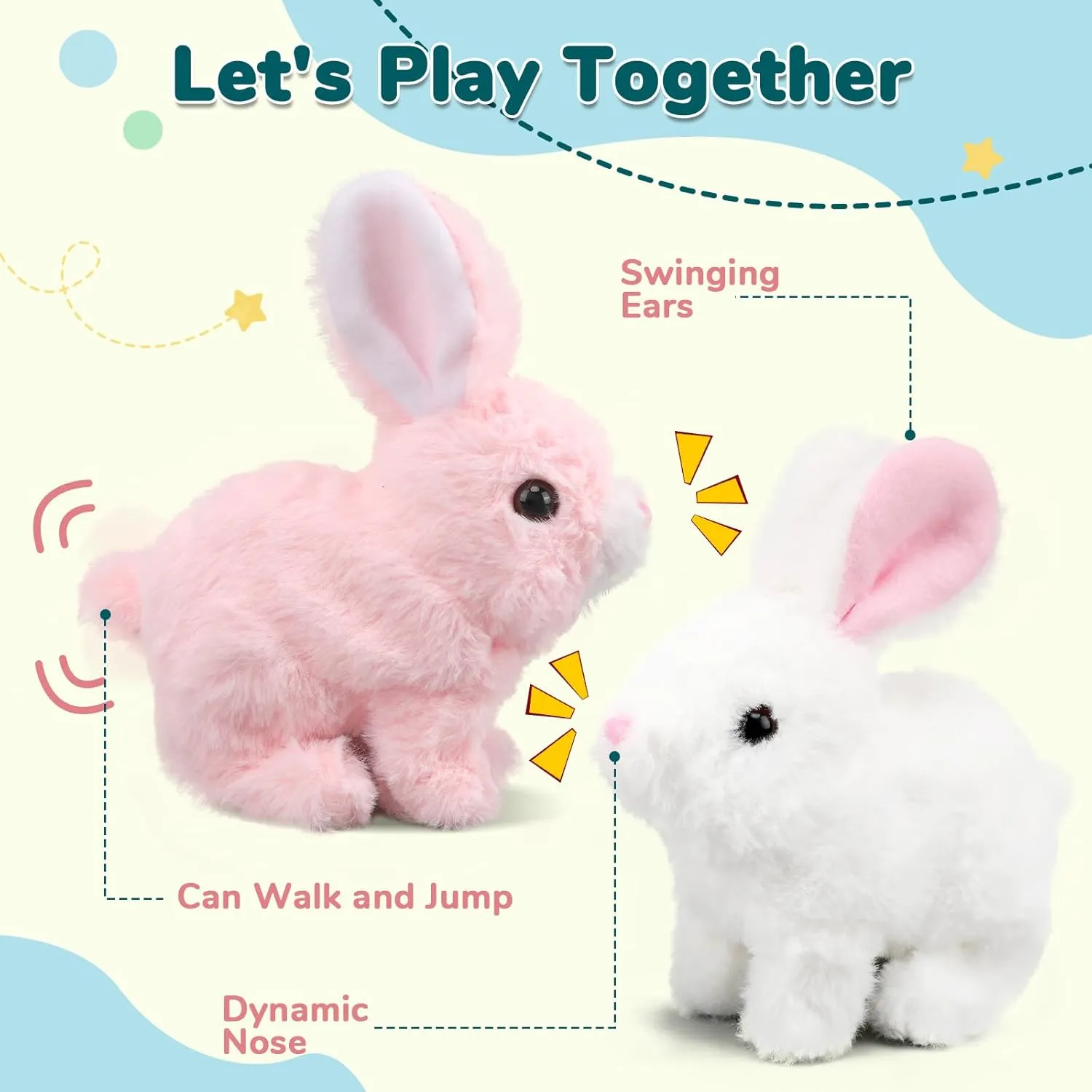 Hopping Walking Bunby Realistic Bunny Toy Rabbit Toy with Sounds, Wiggling Ears, Twitching Mouth and Nose, Educational Interactive Bunny Bunbi Toy for Baby