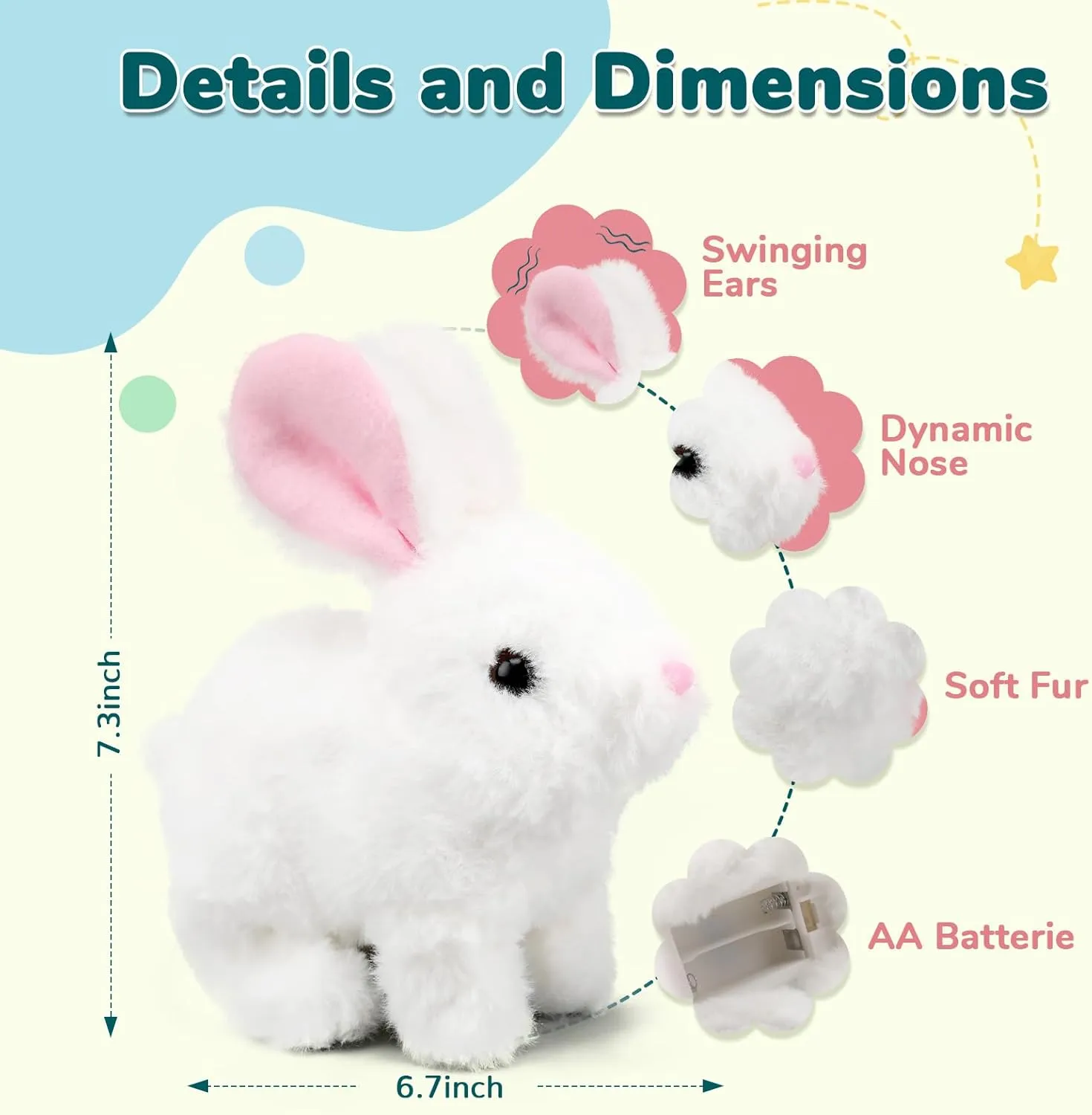Hopping Walking Bunby Realistic Bunny Toy Rabbit Toy with Sounds, Wiggling Ears, Twitching Mouth and Nose, Educational Interactive Bunny Bunbi Toy for Baby