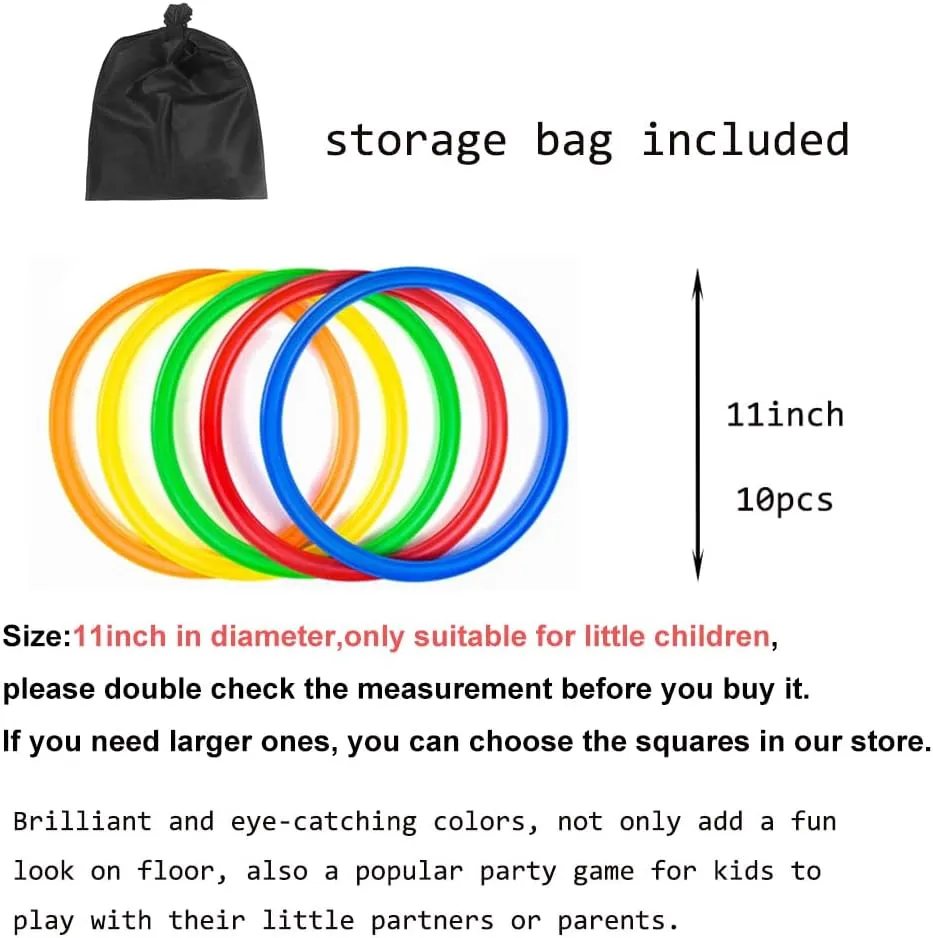Hopscotch Rings- 11in Hopscotch Game Hoops Circles with 15 Connectors for Kids Balance Agility Training Obstacle Course, Children Birthday Fun Play Indoor Outdoor Backyard Playground Activity