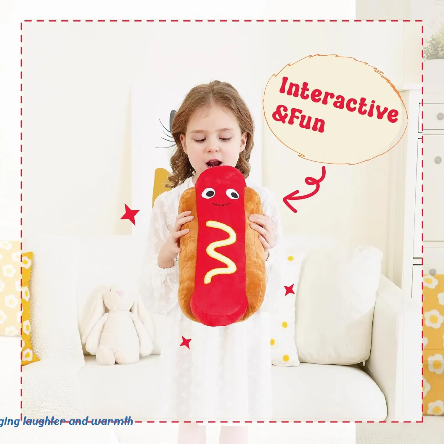 Hot Dog Plush Toy Pillow Hotdog Stuffed Pillow Funny Throw Pillows 17.7 inch Soft Food plushies Gift for Children