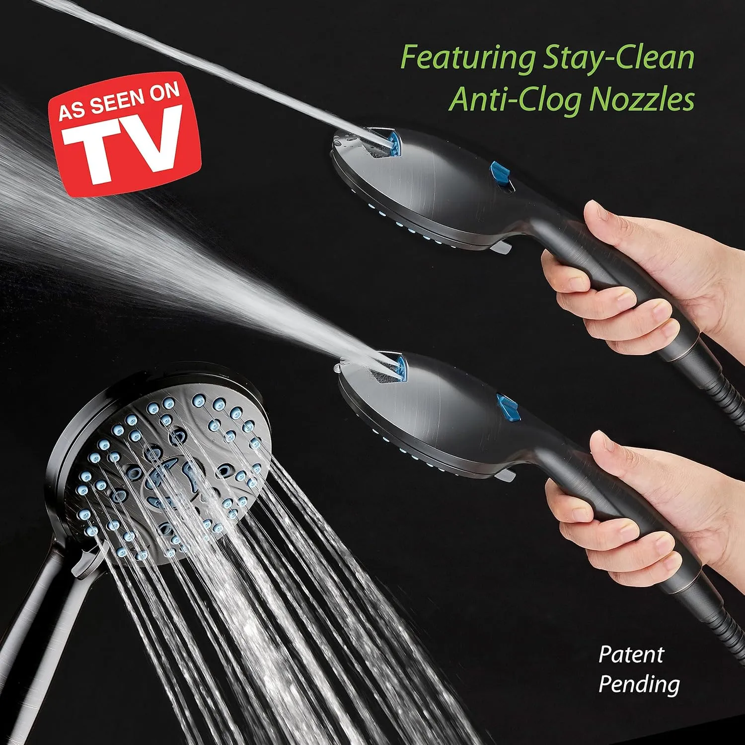 Hotel Spa AquaCare As-Seen-On-TV High Pressure 48-setting Rain & Handheld 3-way Shower Head Combo - Anti-clog Nozzles/Tub, Tile & Pet Power Wash/Extra Long 6 ft. Hose/Matte Black Finish
